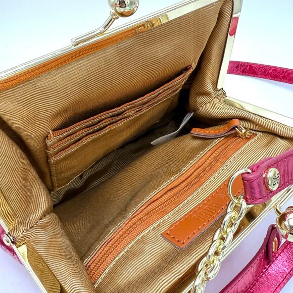 HOBO Alba Crossbody Purse Strawberry Fields Metallic Pink Leather Gold Kiss Lock - Picture 8 of 10